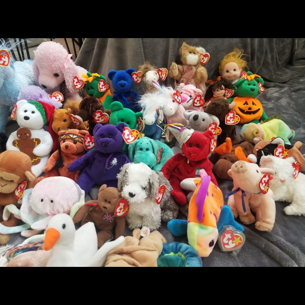 Collection of 62 various TY beanie babies!